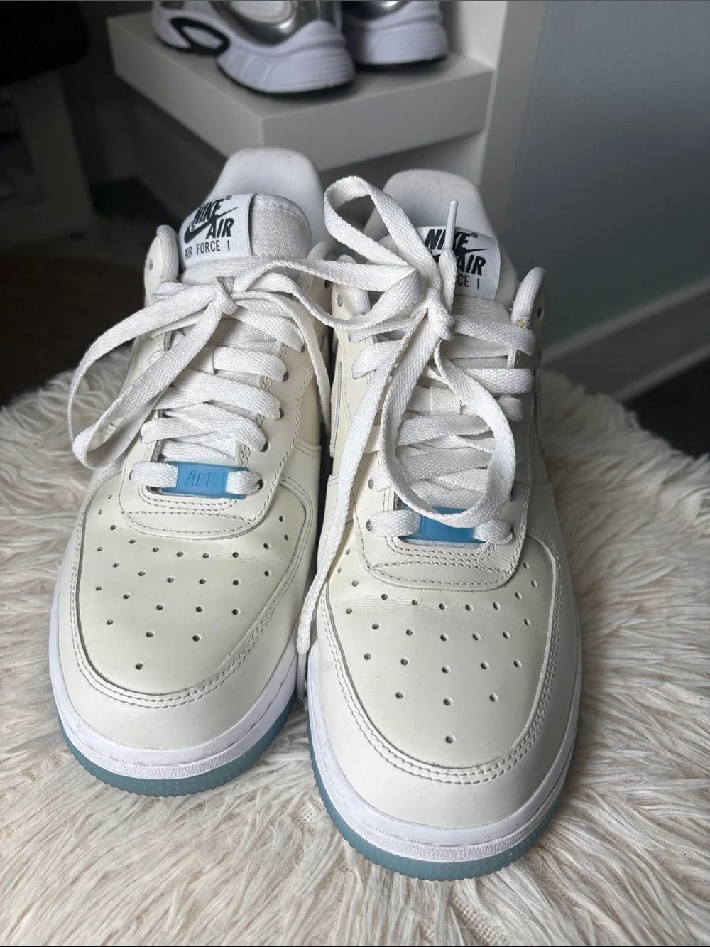 Nike Air Force 1 Low - White with Light Blue Accents